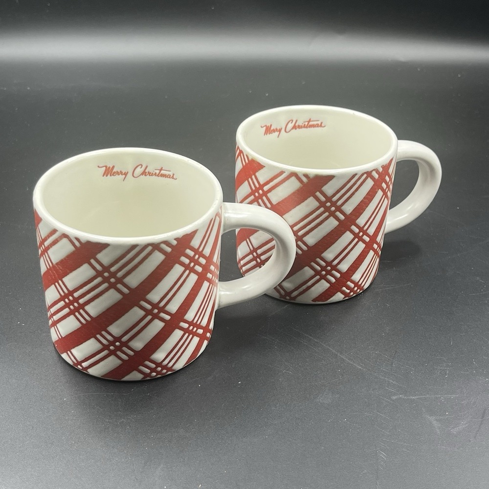 2023 Hearth‎ and Hand Magnolia Plaid Merry Christmas Good Tidings Mug Set 2 Red